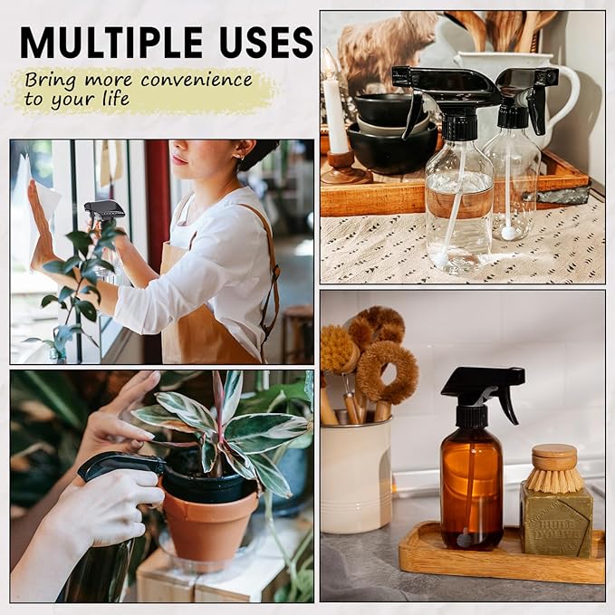 2 Packs Plastic Spray Bottles 360° Water Spray Bottle for Cleaning - 10 oz/300 ml Upside Down Spray Bottle Small Squirt Bottle with Adjustable Nozzle for Hair, Cooking, Plant, Pet (Clear + Green)