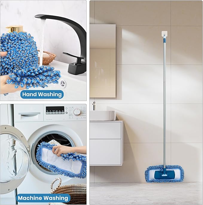 MAVRIZ Dust Mop for Hardwood Floor Washable Wet and Dry Mop with 58" Long Handle, 360° Rotating Microfiber Mop for Wood, Laminate, Tile Floor