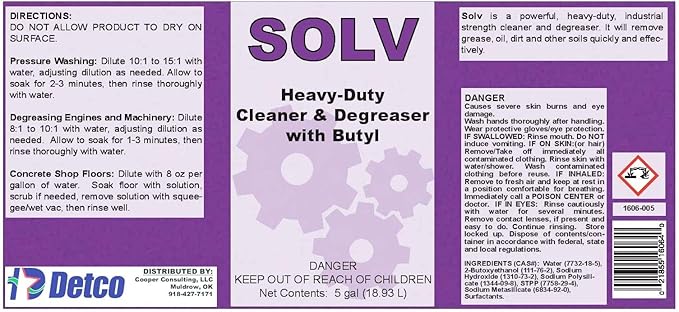 DETCO- Solv Industrial Strength Cleaner & Degreaser - Biodegradable, Highly Concentrated, Non-Flammable, Easy-to-Use