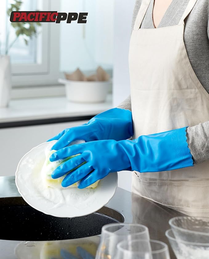 PACIFIC PPE 2 Pairs Dishwashing Cleaning Gloves with Latex free, Cotton lining, Kitchen Gloves (Purple+Blue, Small)