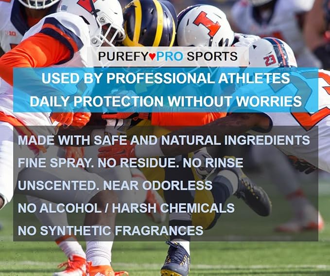 Purefypro Sports Equipment Disinfectant Spray (16oz, 2pk) Kills 99.9999% MRSA, HIV, Athlete Foot Fungus, Virus, Fungi. No Residue. Great For Sports Pads, Yoga Mats, Shoes, Boxing Gloves, Gym Equipment