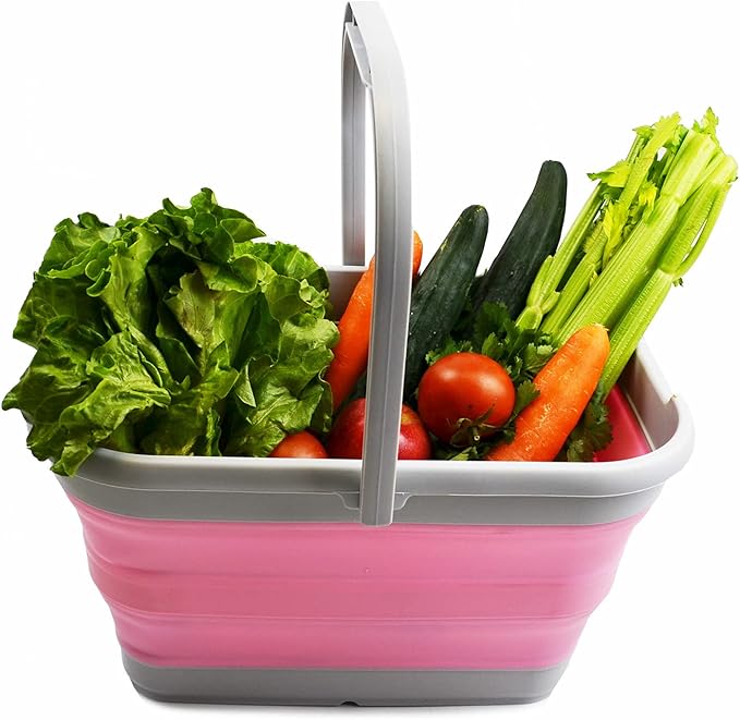 SAMMART 12L (3.17 Gallon) Collapsible Rectangular Handy Bucket (1, Grey/Pink)