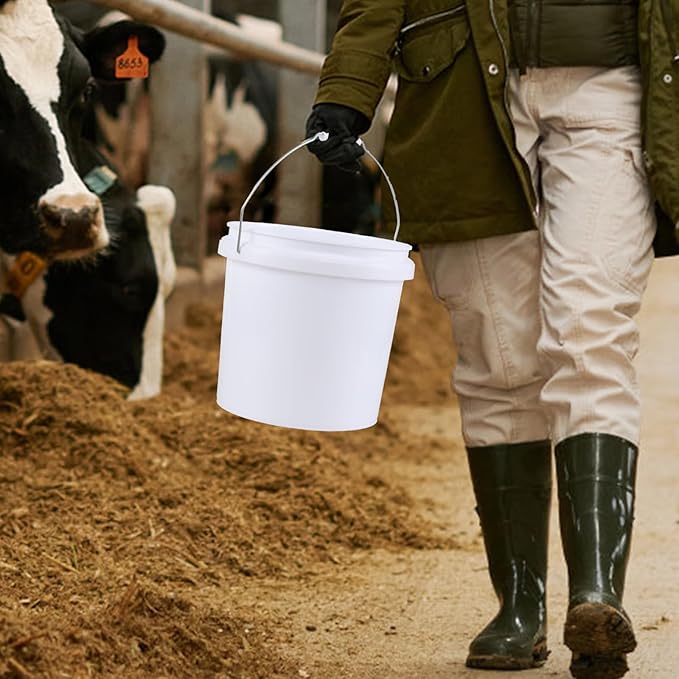 Ramddy 4 Gallon Airtight Round Storage Bucket Pails, 6 Packs Food Grade Storge Buckets with Handle, White