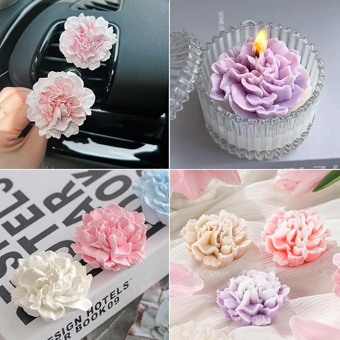 Wehous 2PCS Carnation Flower Candle Molds, 3D Flower Fondant Chocolate Cake Cupcake Topper Decoration Mold, Cute Floral Epoxy Resin Candle Soap Wax Concrete Polymer Clay Casting Craft Mould