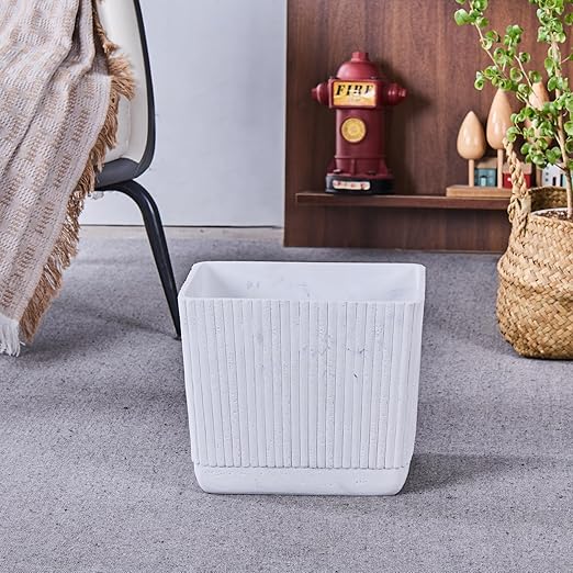 Ribbed White Travertine Striped Small Bathroom Trash Can 2.5 Gallon(9 Liter), Resin Heavy Sturdy Kitchen Garbage Can,Living Room Bedroom Trash Can, Decorative Wastebasket for Home, Garden, Office