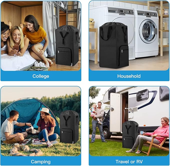 Laundry Backpack Bag, Bukere Extra Large 2 in 1 Laundry Hamper Basket for College Students Dorm Essentials, Adjustable Shoulder Straps, Freestanding Laundry Bag for Apartment, Laundromat, Travel