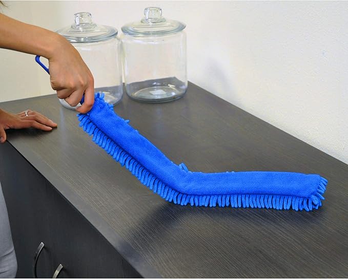 CleanAide Handheld Reusable Microfiber Flex Duster – Bendable, Lightweight, Dust Cleaner for Blinds, Shutters, Radiators, Electronics, Glass, Hard-to-Reach Areas – Machine Washable, 20”, Blue