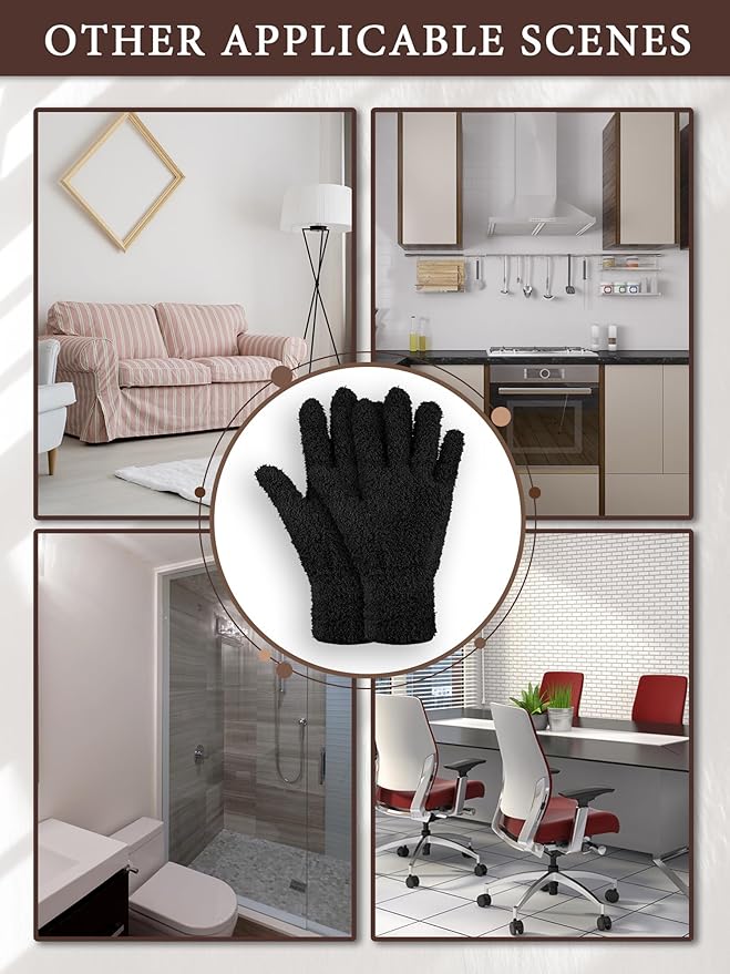 Patelai 3 Pairs Microfiber Plant Dusting Gloves Leaf Cleaning Gloves for Indoor Plants, Blinds, Furniture, House(Small,Black, Brown, Dark Brown)