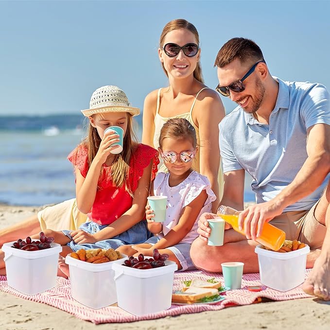 Mifoci 12 Pcs 5 Qt/ 169 Oz/ 5 L Plastic Food Containers, 1.24 Gallon Ice Cream Buckets with Lids and Handle Reusable Square Deli Containers Freezer and Microwave Safe for Kitchen Food Drinks Storage