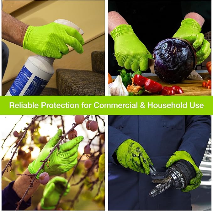 1st Choice 6 mil Orange and Green Nitrile Gloves, Disposable, Latex Free Raised Diamond Grip Mechanic Glove for Men and Women