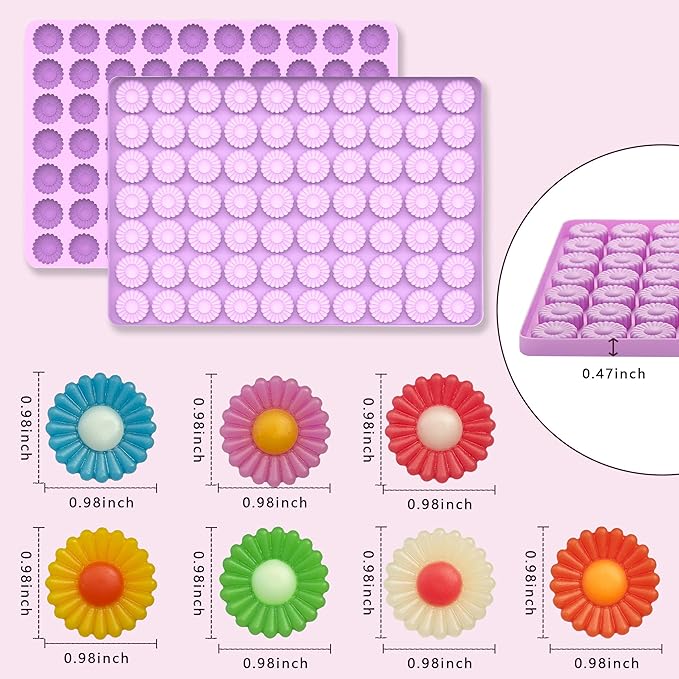 Daisy Flower Chocolate Silicone Molds, Gummy Candy Molds for Cake Decorations, Fondant Mold Silicone with Scraper (flower purple molds 002)