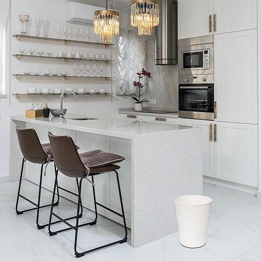 1.8 Gallons Small Trash Can, Decorative Wastebasket, Modern Leaf Pattern Design, Polypropylene Trash Can for Bathroom, Bedroom, Office (1, White)