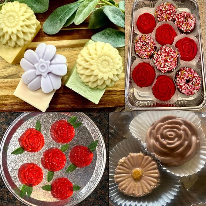 Soap Molds Silicone Shapes-3PCS 6 Cavities Flower Soap Mold,Silicone Molds for Soap Bath Bombs Shower Steamer Lotion Bars