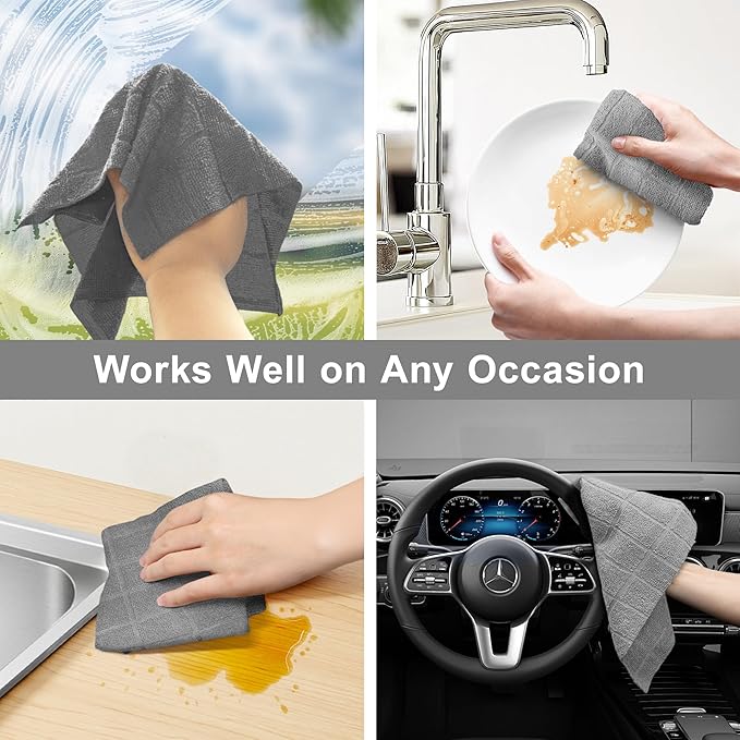 LIVOS Microfiber Cleaning Cloth Roll - 80 Pack, Reusable Paper Towels, Microfiber Towels for Cars, Super Absorbent Lint Free Cleaning Rags for House, Kitchen, Window-Check Grey, 11.5"x11.5"