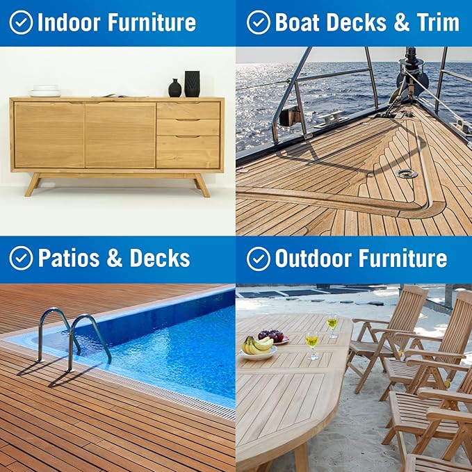 Teak Cleaner and Brightener for Wood, Teak Oil or Sealer for Boats, Indoor Furniture, Shower Stools, and Outdoor Wood Furniture Restorer for Stains