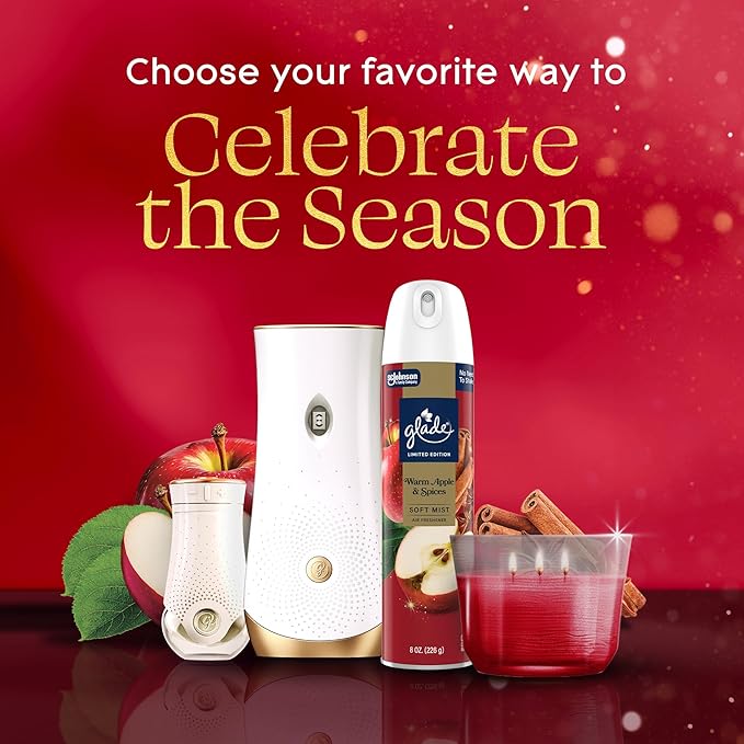 Glade 3-Wick Scented Candle Jar, Warm Apple & Spices, Air Freshener Infused with Essential Oils, 6.8 Oz, 3 Count