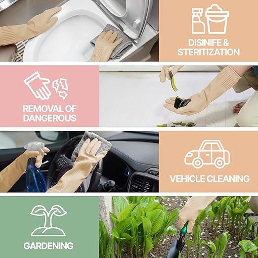 Mamison 2 Pairs Reusable Waterproof Household Dishwashing Cleaning Rubber Gloves, Non-Slip Kitchen Glove (Ivory, XL (Pack of 2))