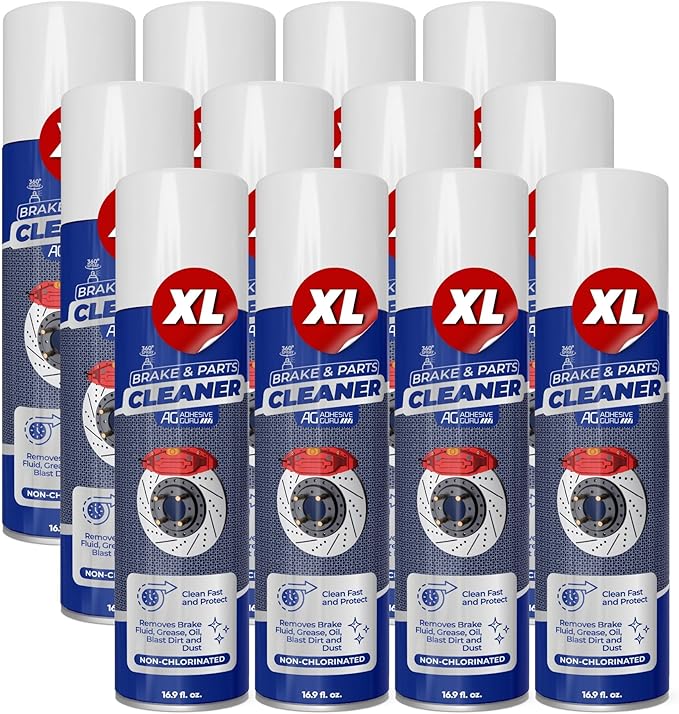 Adhesive Guru Non-Chlorinated Brake Cleaner – (12 x16.9 fl oz) – Brake Parts Cleaner & Degreaser for Disc, Pads, Calipers, Springs, Rotors, Clutch & Chain – Fast-Drying, Residue-Free