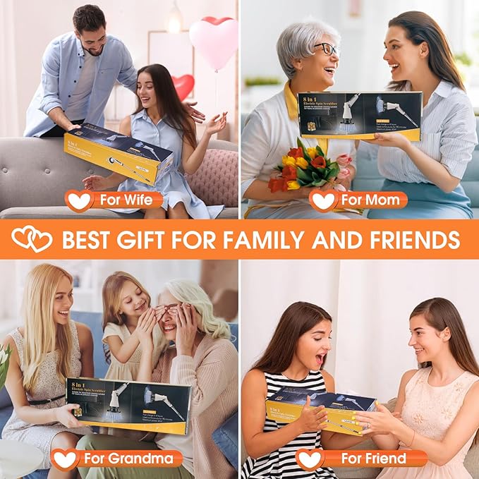 Electric Spin Scrubber, Cordless Cleaning Brush, 54" Extendable Handle Shower Cleaner Brush - 6 Adjustable Angles, 8 Brush Heads & 2 Speeds, Shower Scrubber for Bathroom Bathtub Tile Floor