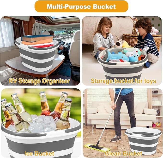 Large Collapsible Bucket for Cleaning or Organzier, 4.2 Gallon (16L) Cleaning Mop Bucket with Handle, Portable Water Bucket for Mopping, Car Washing, Laundry Storage, Camping, Fishing, Space Saving