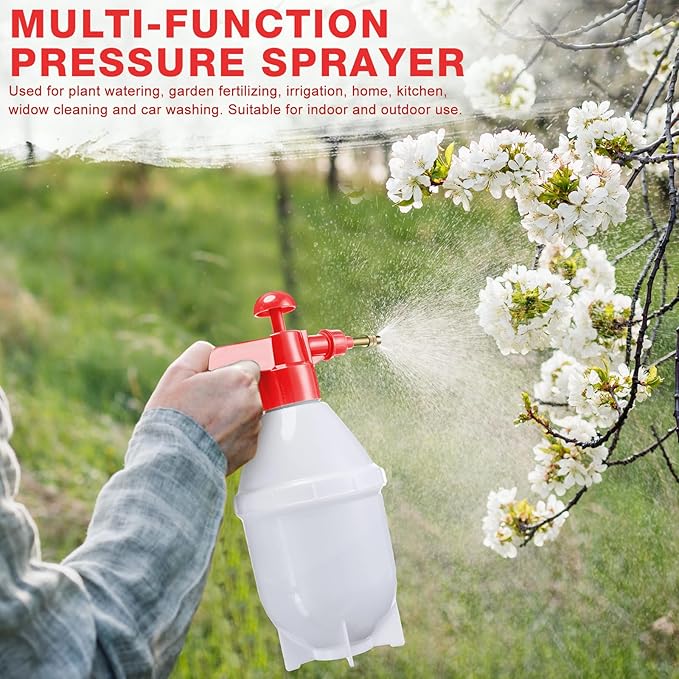 2 Pcs 50 oz Handheld Pump Spray Bottle Garden Spray Bottles Lawn Pressure Hand Pump Sprayer with Adjustable Nozzle for Chemicals Watering Weeds Garden and Car Detailing & Washing (Red)