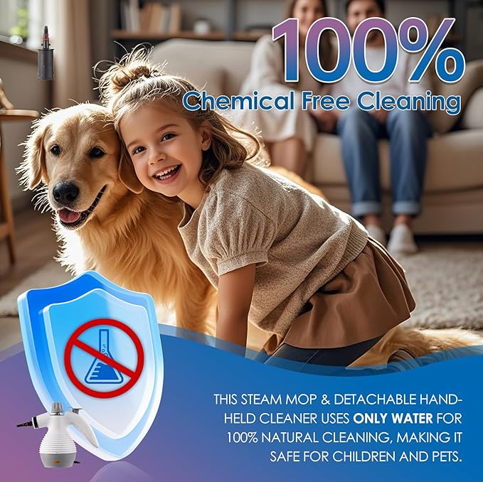 Steam Mop with Detachable Handheld Steamer, Steam Cleaner for Home, 350ml Tank, 230°F Powerful Steam Mop Cleaner for Tiles,Grout,Windows,Kitchen,Bath,Floor Cleaning