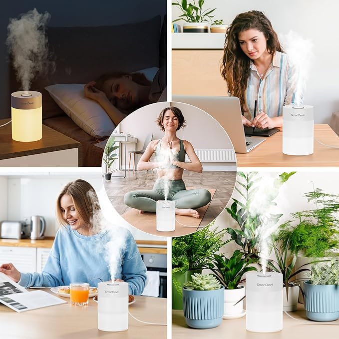 SmartDevil Small Humidifier, Portable USB Personal Desk Humidifier for Bedroom, Plants, Office, Travel, Nightstand with Night Light, Auto Shut-Off, Super Quiet