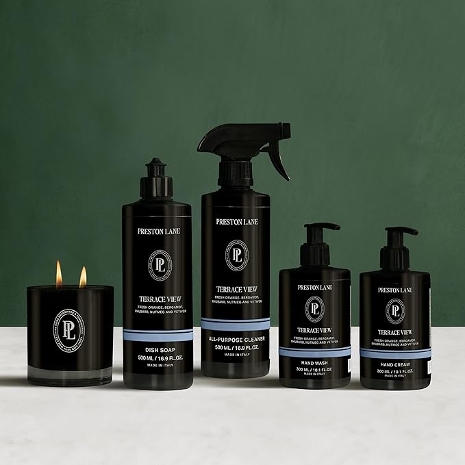 Preston Lane Signature Set, Includes All Purpose Cleaner, Dish Soap, Hand Wash, Hand Cream, & Scented Candle, Terrace View