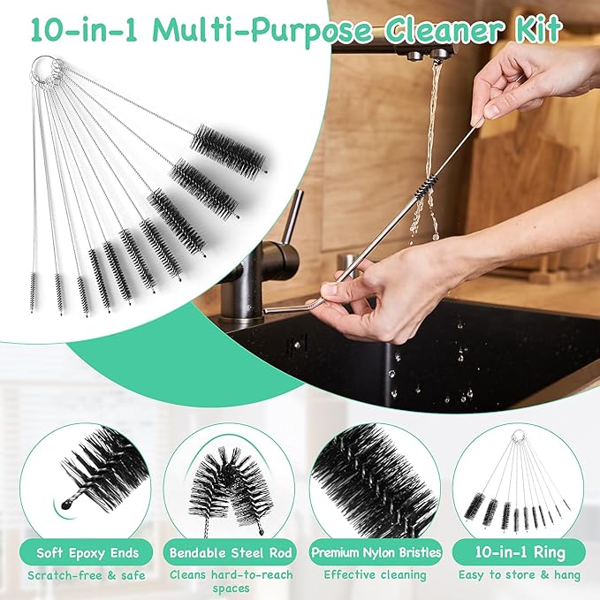 20PCS Drain Clog Remover Tool Set – 59” Drain Snake (2), 37” Snake Drain Hair Removal Tool (2), 25” Plumbing Snake (4), 24” Sink Snake (1), 18” Sink Drain Cleaner Tool (1), Straw Cleaning Brushes (10)