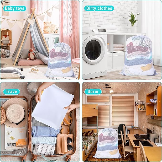 Windyun Mesh Laundry Bag, 9 Pcs 30" x 40" Heavy Duty Large Mesh Laundry Bags Drawstring Lockable Laundry Hamper Liner Machine Washable Bag for Travel Dorm Home College Storage Apartment(White)