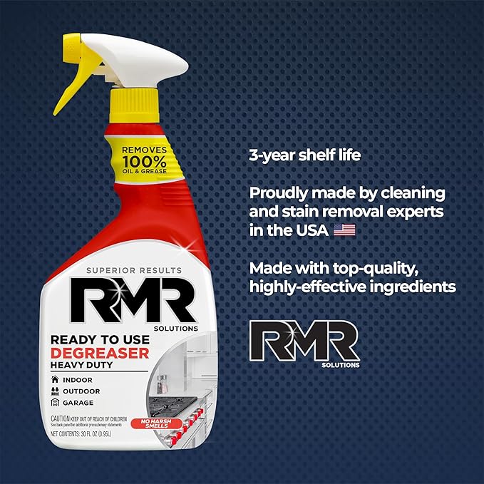 RMR Degreaser and Cleaner - Ready to Use Indoor/Outdoor Formula Works on Contact, For Heavy-Duty Cooking Surfaces, Indoor, Outdoor, Automotive, and Equipment Cleaning, 30 Fluid Ounce
