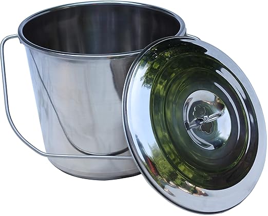 Stainless Steel Milk Pail Bucket, with Handle, and Open Lip Edge, and Optional lid. Also Good for Compost (18 Qt Pail with Lid)