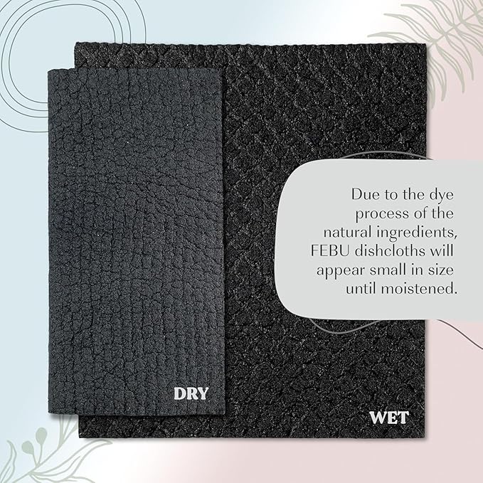 FEBU Swedish Dishcloths for Kitchen | 5 Pack Black Reusable Paper Towels Washable | Swedish Dish Towels | Non-Scratch Cellulose Sponge Cloths | No Odor, Biodegradable Cleaning Cloths