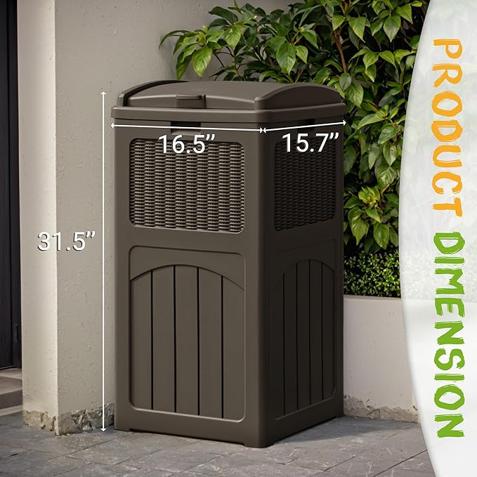 YESHOMY 4 Pack Outdoor Trash Can with Lid, Garbage Bins for Garden, Porch, Home and Kitchen, Brown