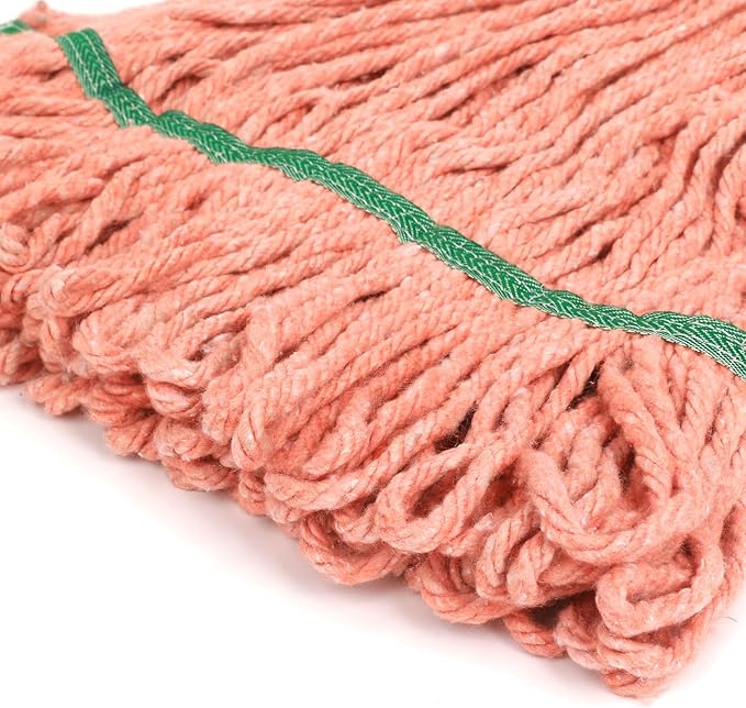 Matthew Cleaning Heavy Duty Mop Head Commercial Replacement for General and Floor Cleaning , Wet Industrial Blue Cotton Looped End String Head Refill (Pack of 3) Orange