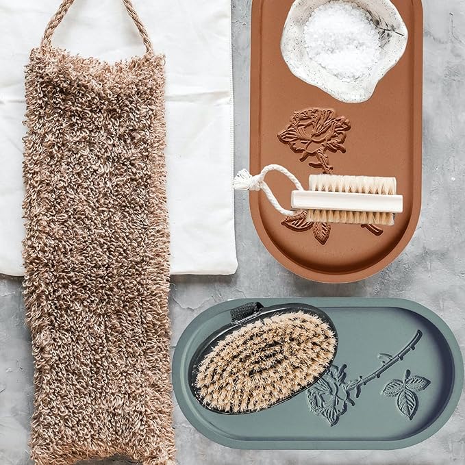 Wehous Oval Tray Molds for Resin Concrete, 2 Size Rose Carved Oval Silicone Mold, Tray Epoxy Resin Casting Mold for Jewelry Holder Bathroom Vanity Tray Candle Holder Storage Floral Crafts Gift