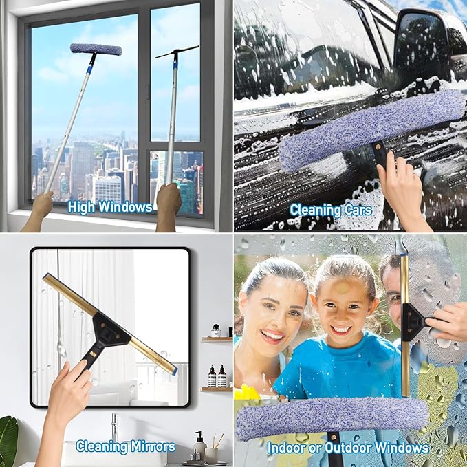 Window Cleaning Kit with Storage Bucket,Window Washing Kit with 4.5Ft Extension Pole,Scrubber,Spray Bottle,Duster Cloth,Squeegee with Rotating Head,Professional Window Cleaning Squeegee Kit