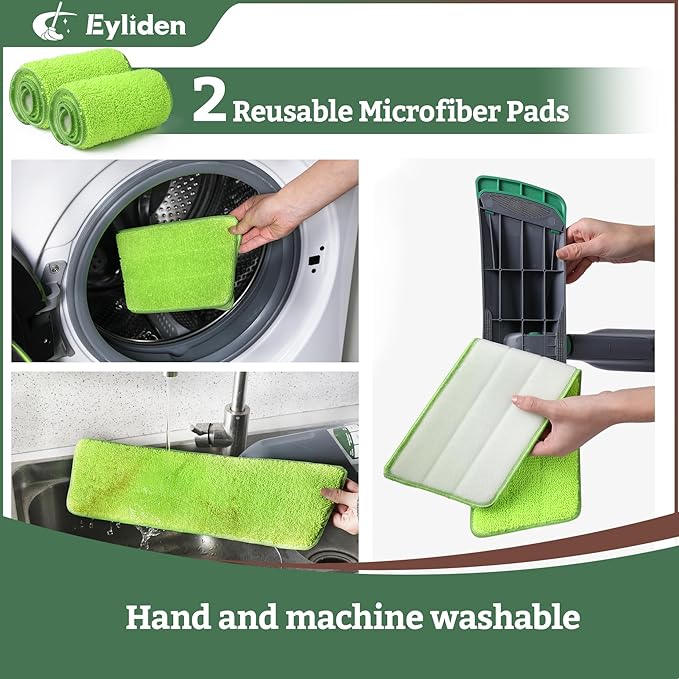 Eyliden Floor Spray Mop with Bio-Enzyme Cleaner Kit | Multi-Surface Cleaner Concentrate, Refillable Mops Safe for All Home, Office Floors Cleaning, 2 Washable Microfiber Pads