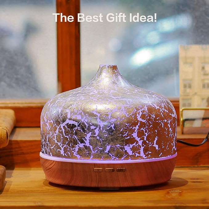 Porseme 500ml Essential Oil Diffuser Silver Plated Glass Aromatherapy Ultrasonic Humidifier - Auto Shut-Off, Timer Setting, BPA Free for Home Hotel Yoga SPA Gift