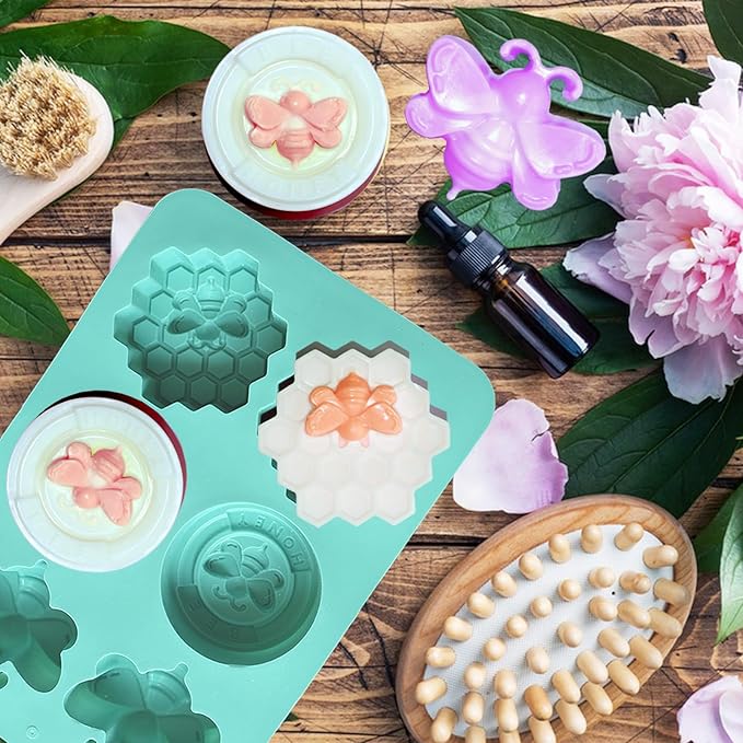 2Pcs Bee Silicone Molds Honeybee Silicone Mold for Making Homemade Soap, Lotion Bar, Jello, Bath Bomb, Beeswax, Candle