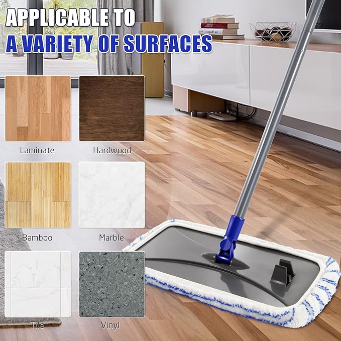 MASTERTOP Microfibre Flat Mop, Extended Wet Dry Large Floor Mop with 5 Reusable Pads & Telescopic Handle, Dust Mops for Laminate Wooden Hard Floor Vinyl Tile Floors Cleaning - Send 1 Cleaning Scraper