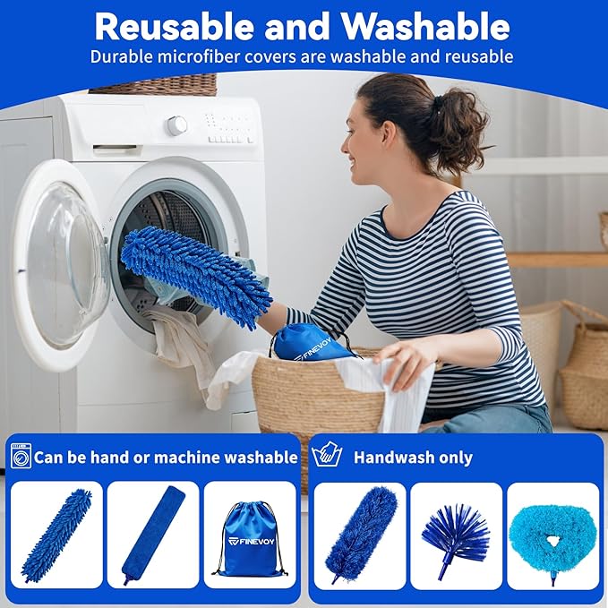 Dusters for Cleaning, Duster with Extension Pole 7 in 1 Kit, Ceiling Fan Cleaner Duster Cobweb Duster, Long Dusters for High Ceilings, Microfiber Dusters for Ceiling Fan, Blinds and Furniture