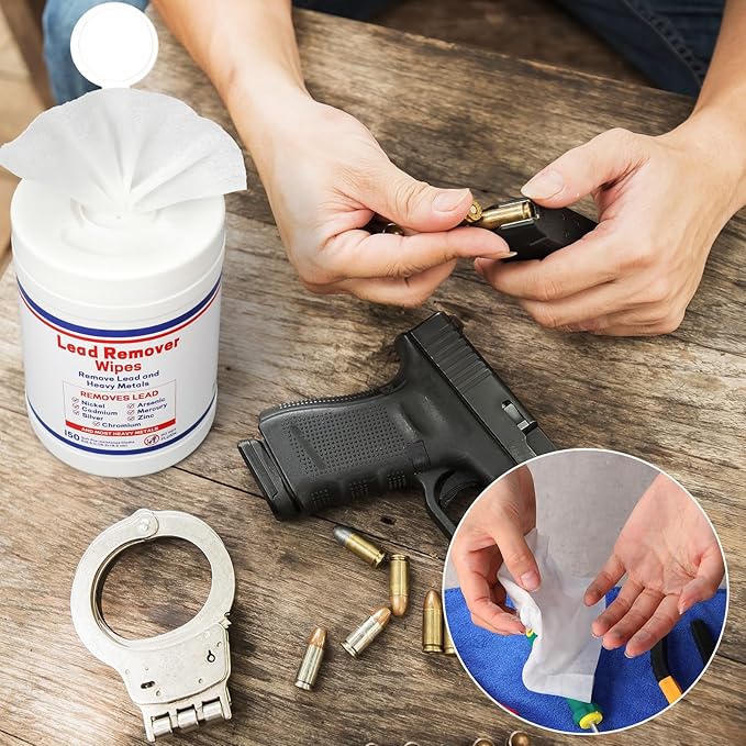 Nuanchu 2 Pack Lead Remover Wipes 300 Count Hand & Surface Cleaning Wipes for Shooting Effectively Removes Lead Dust Oil Grime Disposable Towels for Mechanics Construction DIY, 150 Count Per Canister