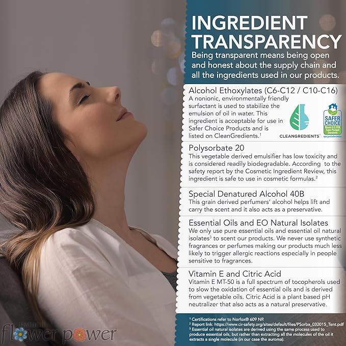 Natural Flower Power Air Freshener Spray - Odor Eliminator with Essential Oils for the Home, Car & Fabric - Cruelty Free & Vegan - Lemongrass - 2 x 4 oz