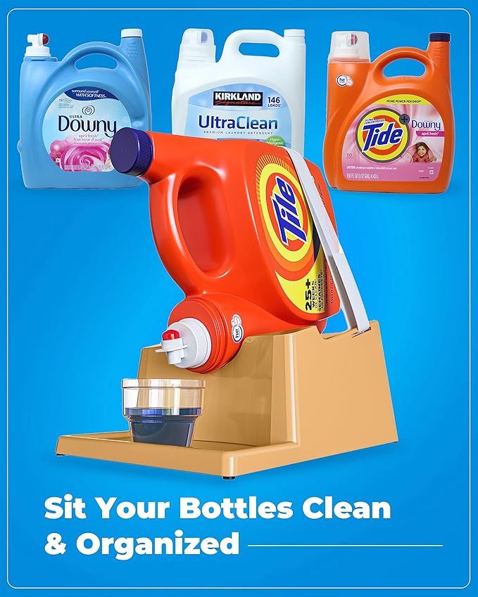 TidyFriend Laundry Detergent Holder Stand with Drip Tray, Laundry Soap Holder with Non-Slip Rubber Feet for Washing Space Organization, Angled Downward Slope for Easy Pouring (Beige)