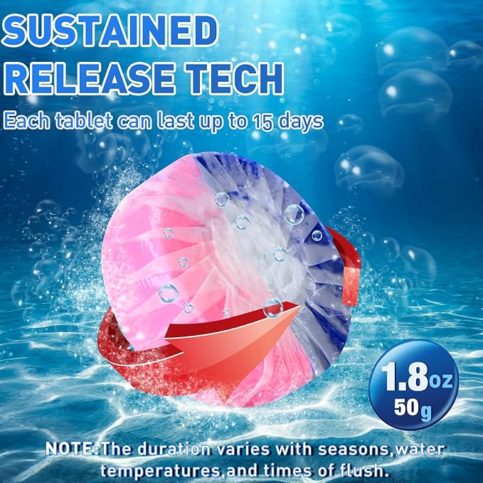 Qualirey 100 Pack Automatic Toilet Cleaner Tablets Toilet Bowl Long Lasting Bathroom Tank Tablets (Pink and Blue)
