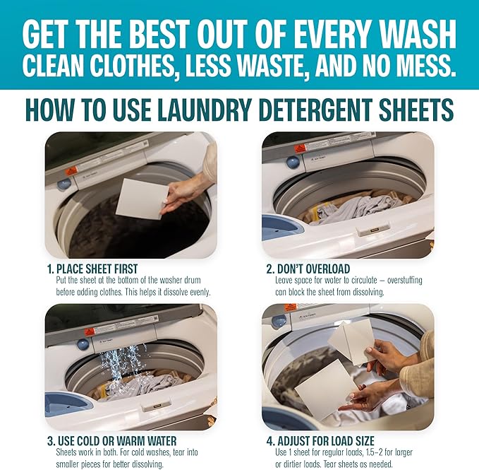 Sudstainables Laundry Detergent Sheets 60 Loads – Dissolvable Laundry Sheet for Washing Machines, Compact Alternative to Liquid & Powder Detergent, Travel-Friendly Soap | Fresh Linen