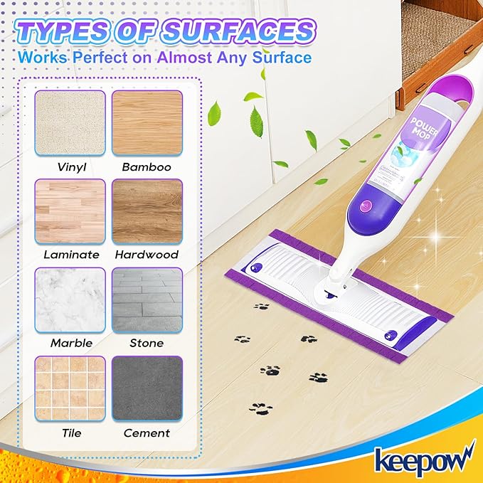 KEEPOW Reusable Mop Pads for Swiffer Power Mop, Pads Refills for Swiffer Power Mop Multi-Surface Mop Kit and Wood Mop Deep Cleaning and Mopping (4 Pack)