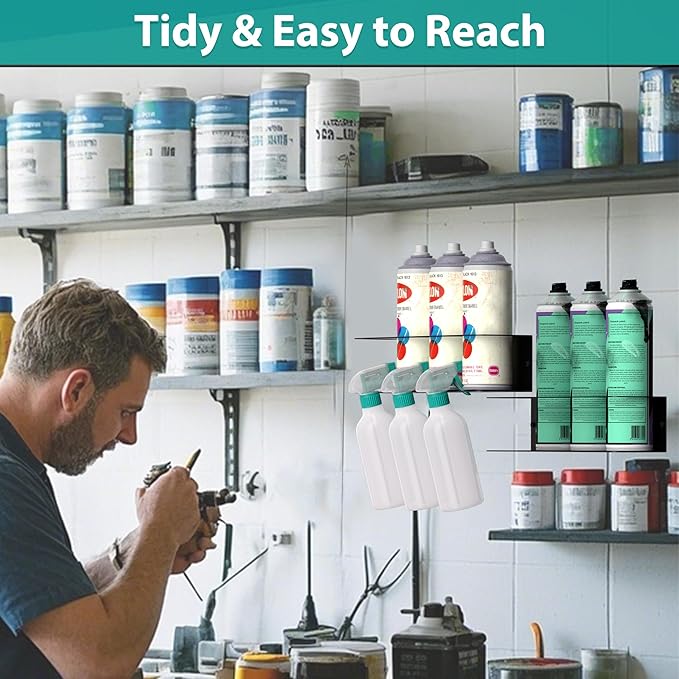 EVERHANGER Spray Can Holder, Wall Mount Spray Bottle Storage Rack Heavy Duty Spray Paint Bottle Organizer for Garage & Home, 8 Can Holes