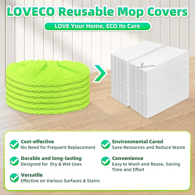 Reusable Mop Pads fit Swiffer Sweeper Mop - Microfiber Wet Pads Refill & Machine Washable Dry Sweeping Cloths for Mopping All Sealed Floors - Hardwood, Laminate, Tile & Stone (Mop is not Included)